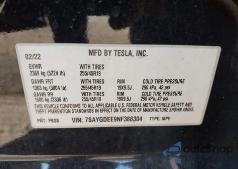 2022 Tesla Model Y Long Range Dual Motor All-Wheel Drive из США, поврежденный, VIN 7SAYGDEE9NF388304